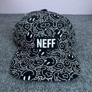 Neff Black Smiley Face Pattern Snapback Hat Cap Mens Headwear N08CUHSXX BLK